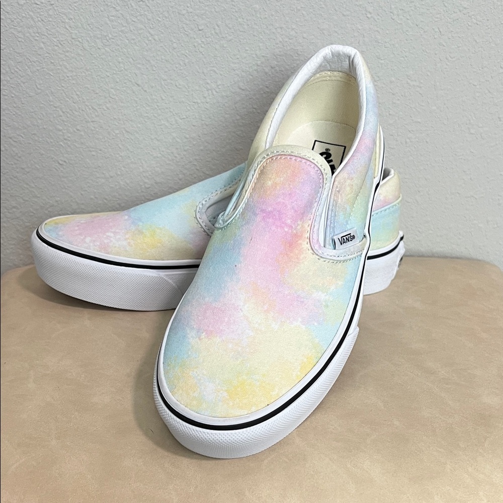 Vans Kids Pastel Tie-Dye Slip-On Sneakers in Pink Blue Yellow Cream